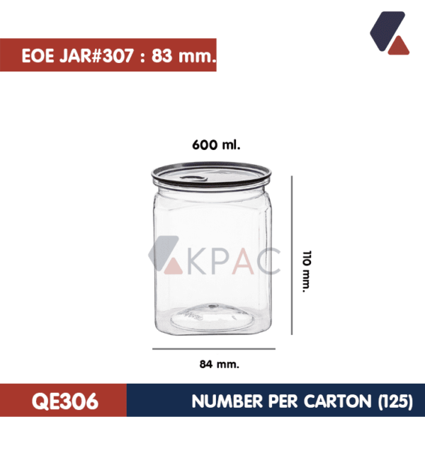 กระป๋องพลาสติก PET ฝาดึง รุ่นQE306 ปริมาตร 600 ml. 1 ลังบรรจุ 125 ชุด